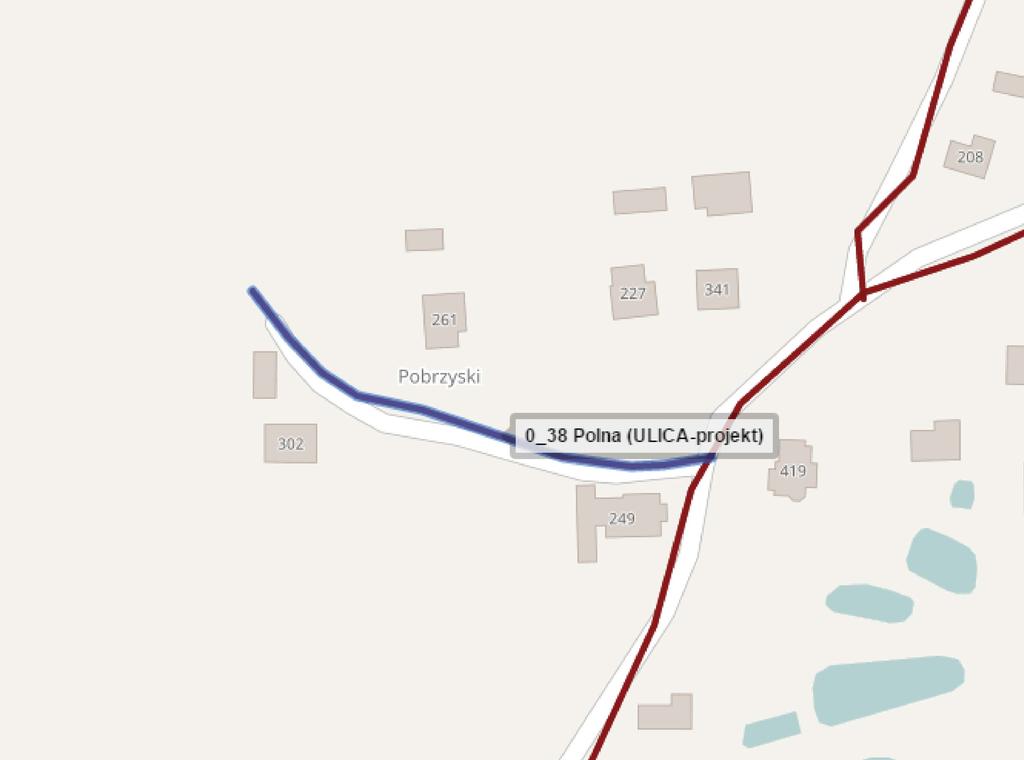 38. DROGA GMINNA WEWNĘTRZNA działka nr 1344, nawierzchnia asfaltowa. Przebieg drogi: od ulicy Wiślanej w kierunku zachodnim. Budynki: kilka.