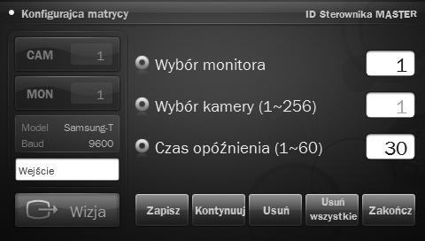 3. Po wyświetleniu ekranu <Ustaw autom.wyb.> należy wybrać monitor i kamerę do podłączenia i określić czas wyświetlania obrazu. 4.