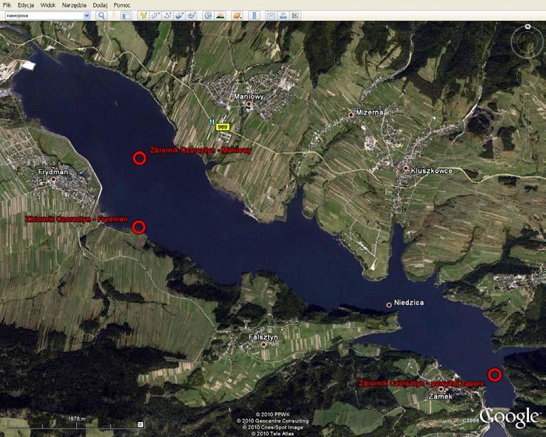 Lokalizację punktów pomiarowo-kontrolnych przedstawia ryc. 4. Ryc. 4 Lokalizacja stanowisk badań Zbiornik Czorsztyński. 5.