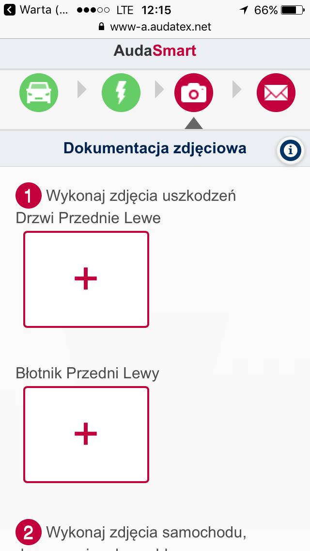 42 Wykonywanie zdjęć uszkodzeń krok 1 Użytkownik widzi listę