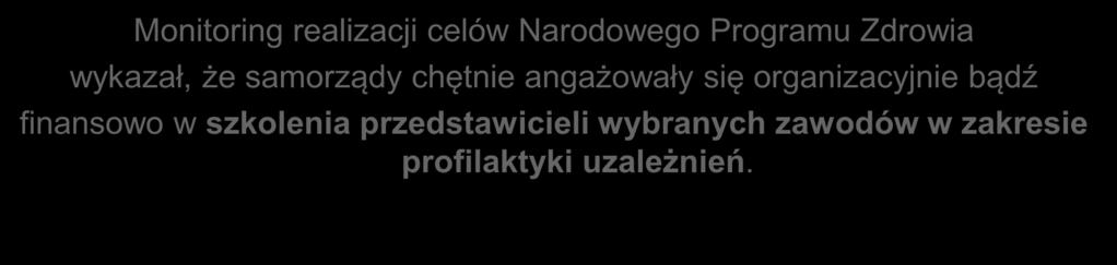 Działania edukacyjne - szkolenia Monitoring realizacji celów Narodowego Programu Zdrowia wykazał, że samorządy chętnie