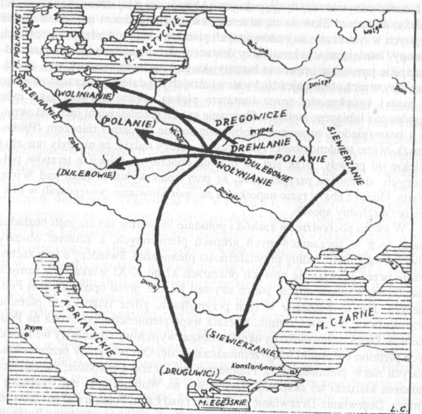14 15 Mapa 2. Przemieszczanie się niektórych plemion słowiańskich od VI do VII wieku n.e. Plemiona słowiańskie do przełomu IX i X wieku mówiły tym samym językiem.