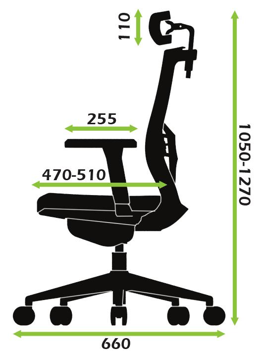 oparcie siatkowe, siedzisko tapicerowane, podłokietniki stałe ZAGŁÓWEK X356AMF - Opcjonalny, demontowany, regulowana wysokość i kąt nachylenia.