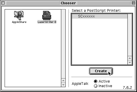 Włóż płytę "Software CD-ROM" z oznaczeniem "Disc 2". 8 9 Z menu Apple wybierz [Chooser]. Utwórz drukarkę. 2 Kliknij dwukrotnie ikonę [CD-ROM] ( ) na pulpicie.