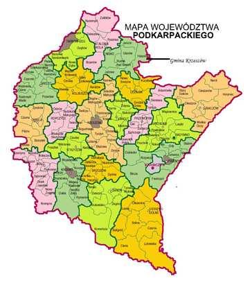 II. LOKALIZACJA 1. Położenie Gmina Krzeszów położona jest w północnej części województwa podkarpackiego oraz południowo-wschodniej części powiatu niżańskiego, graniczy z województwem Lubelskim.