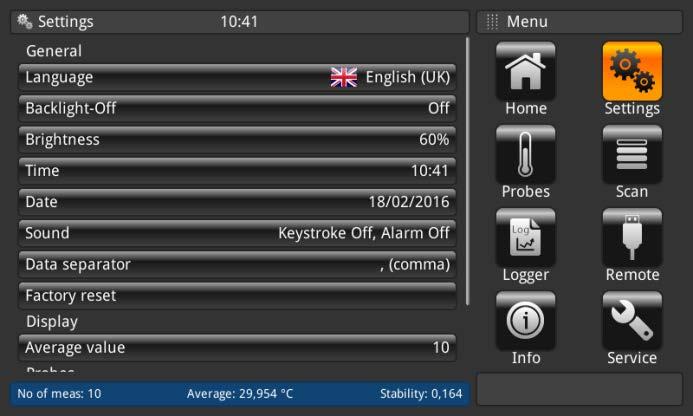 4.6.2 Aplikacja <<Settings>> (Ustawienia) W tym menu można dokonać ogólnych ustawień w następujących kategoriach: ogólne, wyświetlacz i czujniki.