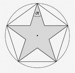 Zadanie 8. (0-1 punkt) Boki narysowanej gwiazdy zawierają się w przekątnych pięciokąta foremnego. Zaznaczony kąt α ma miarę a) 0 0 b) 6 0 c) 54 0 d) 60 0 Zadanie 9.