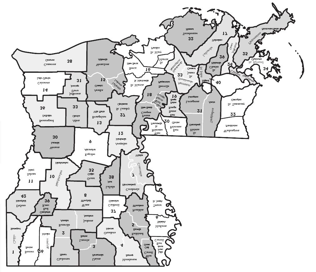 Rysunek 2. Mapa przedstawiająca podział stanu Luizjana na dystrykty sądowe, dla których wybierani są prokuratorzy dystryktowi. Źródło: http://www.lasc.