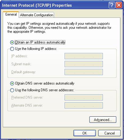 3. Wybierz Obtain an IP address automatically i Obtain DNS