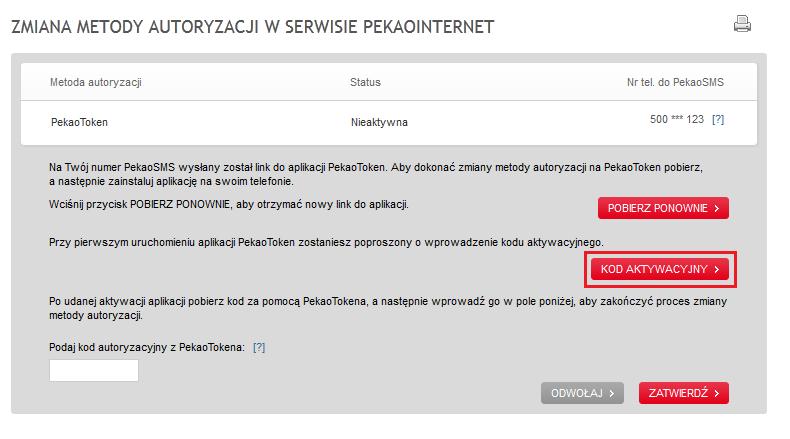 Po poprawnym wprowadzeniu kodu aktywacyjnego utwórz swój kod PIN do PekaoTokena. PIN może mieć długość od czterech do dziesięciu cyfr. UWAGA!