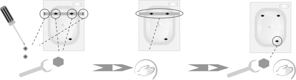 INSTALACJA PRALKI I. Usuwanie zabezpieczeñ transportowych (zabezpieczenia zachowaj do wykorzystania, np. przy przeprowadzce). Odkrêciæ wkrê ta kiem blachowkrêty. Odkrêciæ 2 œruby blo kad.