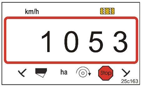 Komputer pokładowy nie będzie wtedy działać prawidłowo. 6.5.2 Wyświetlanie / zmiana zapisanej wartości kalibrażowej (imp. na 100 m) 1. Zatrzymać maszynę. 2. Nacisnąć przycisk.