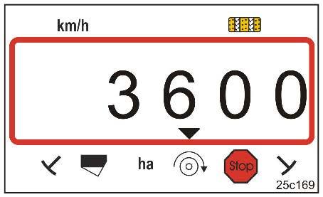 7.4 Przyciski funkcyjne Po naciśnięciu przycisków funkcyjnych podczas wysiewu przez ok. 10 sekund wyświetlane będą dane. 7.4.1 Wskazanie aktualnej liczby obrotów dmuchawy To wskazanie jest możliwe wyłącznie przy siewnikach pneumatycznych.