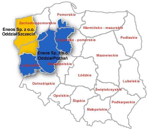 Eneos Sp. z o.o. obszar działania: 359 Miast i Gmin Obszar działalności Oddziału Szczecin: 59 Miast i Gmin z terenu Szczecina 46 Miast i Gmin z terenu Gorzowa