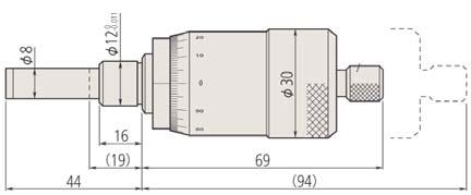 Dokładność ±2 μm (152-101, 152-102) ±4 μm (152-103) Podziałka 0,01 mm Skok gwintu 1 mm wrzeciona Powierzchnia skali Bęben i tuleja matowo