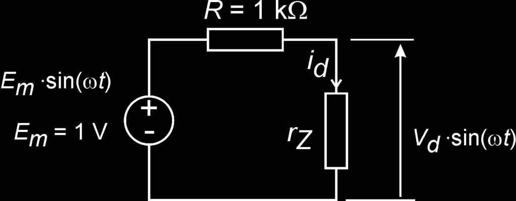 Vdc -1 V (2.21) dc -1 A (2.22) Rys. 2.9. E -2 V. Punkt pracy dla polaryzacji w kierunku zaaporowy: V dc oraz dc. Rys. 2.1. Małosygnałowy scheat zastępczy układu z rys. 2.2 dla E -2 V, dla polaryzacji w kierunku zaporowy.
