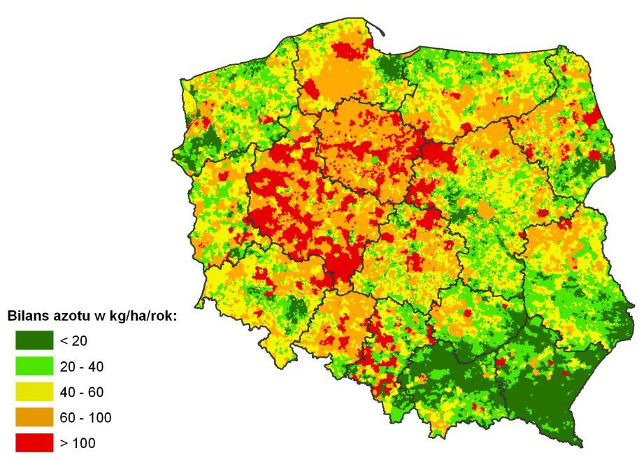 Bilans azotu - wynoszenie z plonem (np. pszenica ziarno ok.