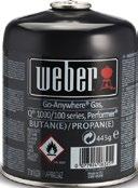 Jednorazowy pojemnik na gaz Weber 445 g Duży, ergonomiczny uchwyt z tworzywa odpornego na wysoką temperaturę Uchwyt sterujący, który zapewnia większą