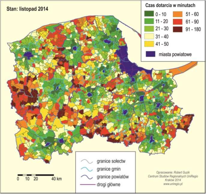 Dostępność transportem zbiorowym Czas dotarcia komunikacją publiczną do własnego miasta powiatowego Liczba bezpośrednich połączeń komunikacją publiczną do miasta powiatowego Liczba bezpośrednich