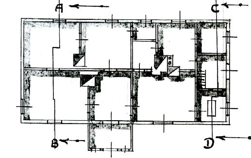 Tylna elewacja dworu w roku 1923 wg. inwentaryzacji B.