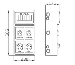 1 3,0 6242-00 Stopień ochrony, napięcie znamionowe N 1x(5x10mm²+2x16mm²) PE 1x(5x10mm²+2x16mm²) Norma: PN-EN 61439-3:2012 Miejsce na zabezpieczenia 8 modułów Wymiary: 230x506x175 mm U RS 8-mod