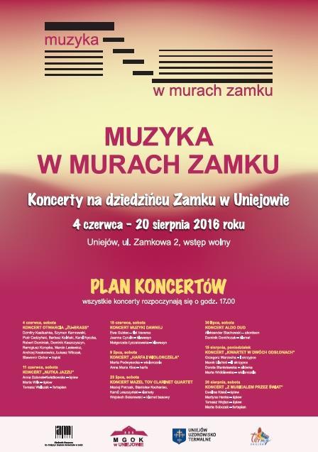 Ramowy program Letnich koncertów w Altanie 2016 Lirycznie i romantycznie 10 lipca, godz. 17.00 Marta Podwysocka wiolonczela Anna Maria Kłos harfa Jazz&Love 17 lipca, godz. 17.00 Iza Połońska śpiew Jacek Delong saksofon Męskie granie 24 lipca, godz.