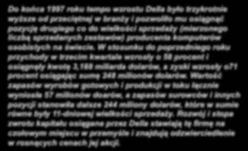 Do końca 1997 roku tempo wzrostu Della było trzykrotnie wyższe od przeciętnej w branży i pozwoliło mu osiągnąć pozycję drugiego co do wielkości sprzedaży (mierzonego liczbą sprzedanych zestawów)