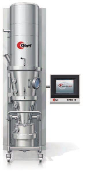 Glatt GmbH procesor fl uidalny GPCG 10 GLATT/MMR Consult optymalna wielkość wsadu: od 2 do 25 kg dostępne fi ltry procesowe: tekstylne, metalowe dostępne wkłady procesowe do: suszenia i granulacji,