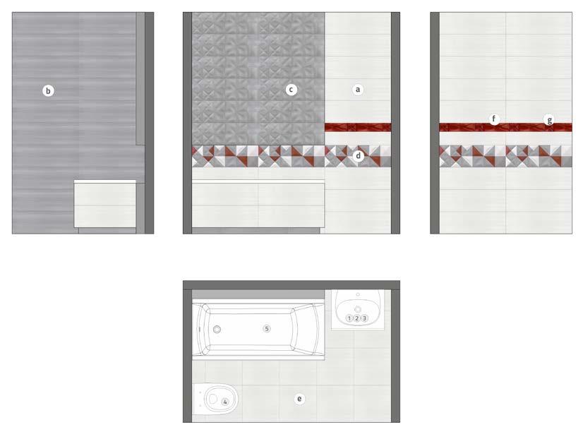 LINES white 42x42 f - GLASS red inserto NEW 9,9x29,7 g - GLASS red inserto NEW 9,9x9,9 3D/BE: 1 - STREET FUSION 50 washbasin 2 - STREET FUSION 60 washbasin