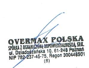 Declaration of Conformity We, the undersigned: Manufacturer: Address, City: Country: Overmax Polska Spółka z Ograniczoną Odpowiedzialnością, S.K. ul.