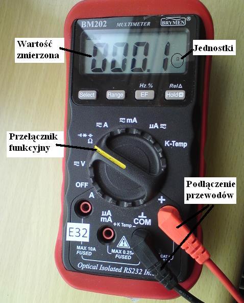 rozwarcie przewodów (na wyświetlaczu powinna pokazać się wartość 0.L i wartość jednostki MΩ). Rys. 1.