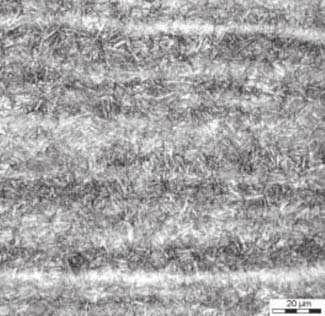 Optical micrographs of etched sections surfaces of Gleeble specimens subjected to tests no