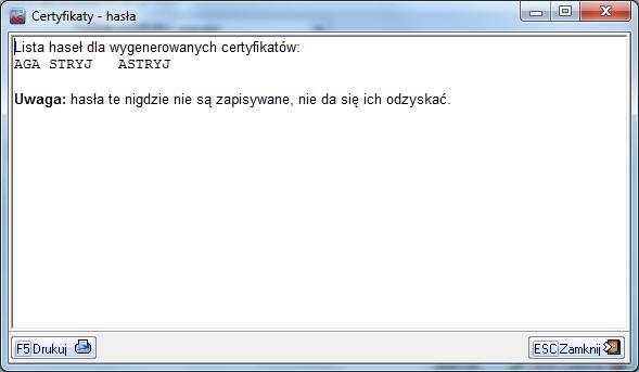 W przypadku automatycznego generowania hasła po zatwierdzeniu przyciskiem OK,