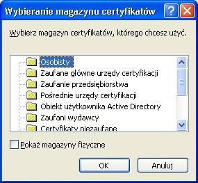 Następnie wybieramy magazyn Osobisty i potwierdzamy wybór przyciskiem OK.