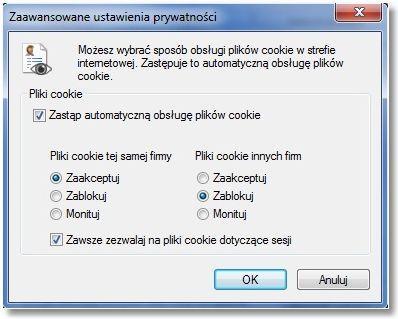 - w części Blokowanie wyskakujących okienek należy zaznaczyć opcję Włącz blokowanie