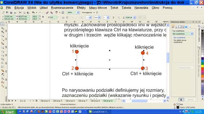 Narysowanie podziałki Narzędzie Krzywa Beziera Po uaktywnieniu narzędzie kursor przyjmuje kształt krzyżyka. Narzędzie pozostaje aktywne podczas przytrzymanego lewego przycisku myszki.