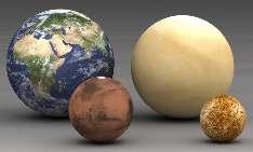 Kule przedstawiające różne planety Układu Słonecznego. Na każdym obrazku skala wielkości poszczególnych planet została zachowana.