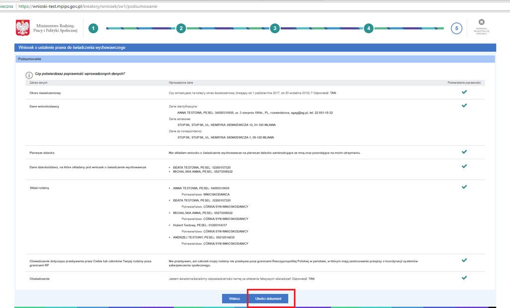 Następnie Emp@tia utworzy Twój wniosek automatycznie i uzupełni danymi, które