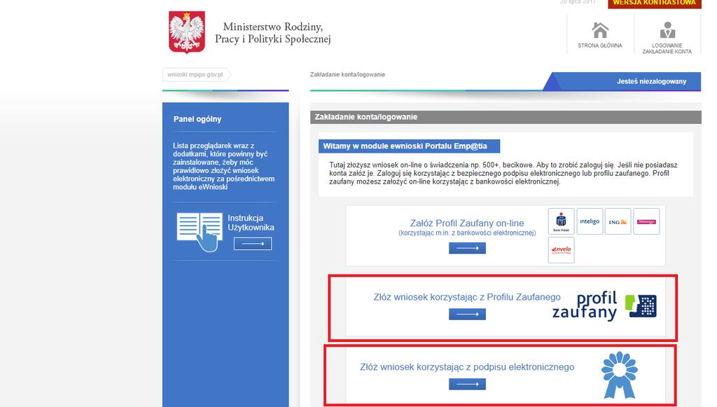 zaufanego. Jeśli posiadasz już podpis elektroniczny lub bezpłatny profil zaufany możesz rozpocząć składanie wniosku.