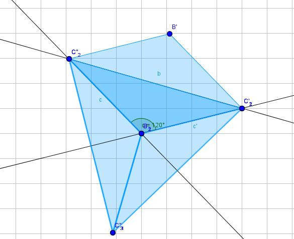 c) Trójkąt równoramienny ostrokątny - powstaje sześciokąt, który ma jedną oś