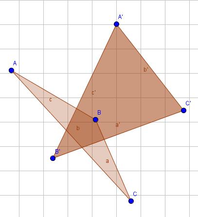 2) Narysowałem trójkąt i odbiłem każdy z jego wierzchołków względem boku leżącego naprzeciwko. Jeżeli trójkąt ABC jest rozwartokątny, otrzymamy Trójkąt ostrokątny A B C.