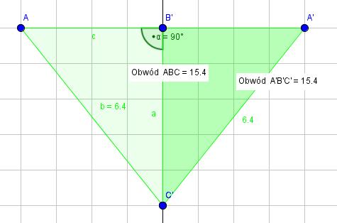 Jeśli narysuję trójkąt prostokątny, to gdy a) odbiję go względem