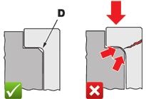 W przypadku suchych tulei bieżnych cylindrów typu Pressfit: błąd w montażu, za duża siła pasowania. Niezachowanie wymaganego występu tulei (Rys.
