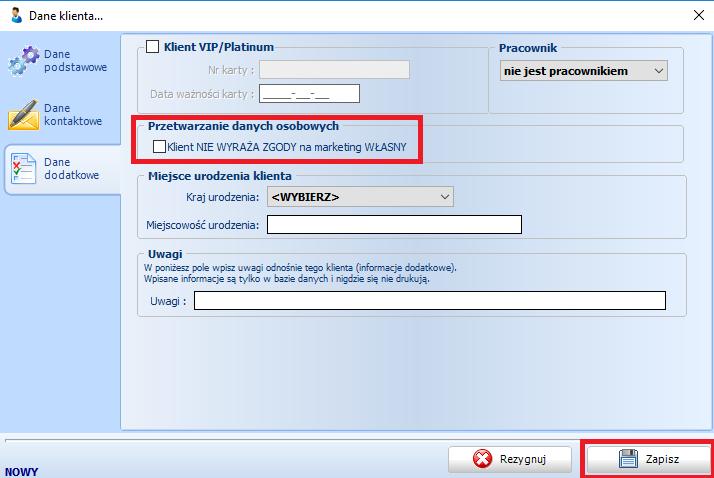 Rejestracja umowy: WARTA DLA CIEBIE I RODZINY - rejestracja Klient dane dodatkowe Jeżeli Klient nie wyraża