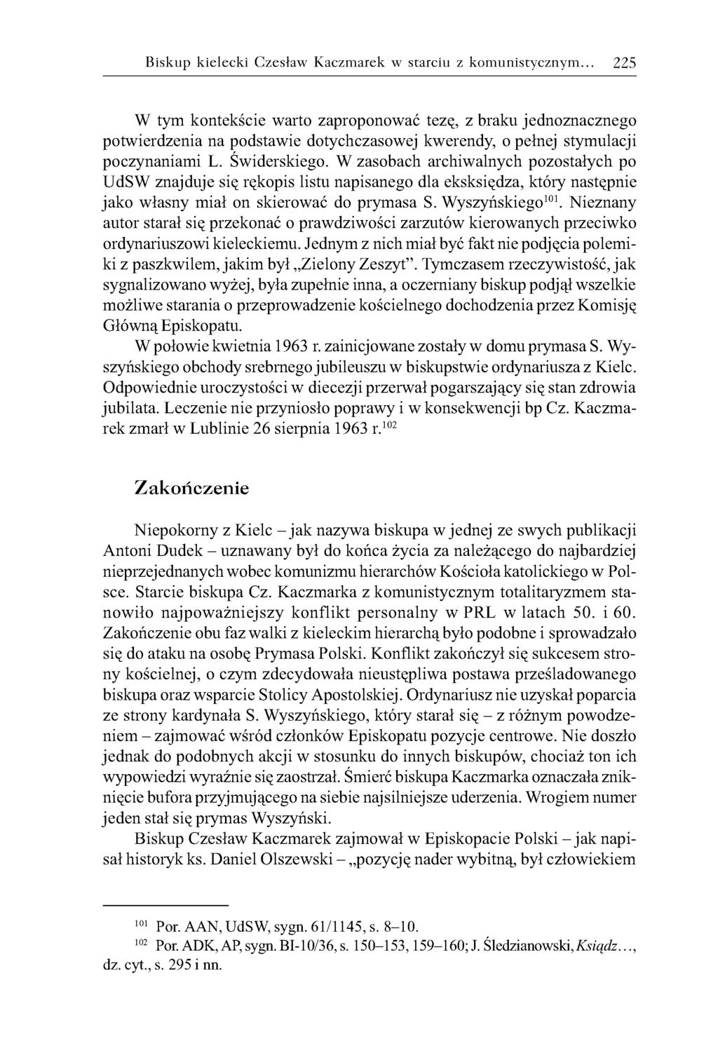 Biskup kielecki Czesław Kaczmarek w starciu z kom unistyczny m.