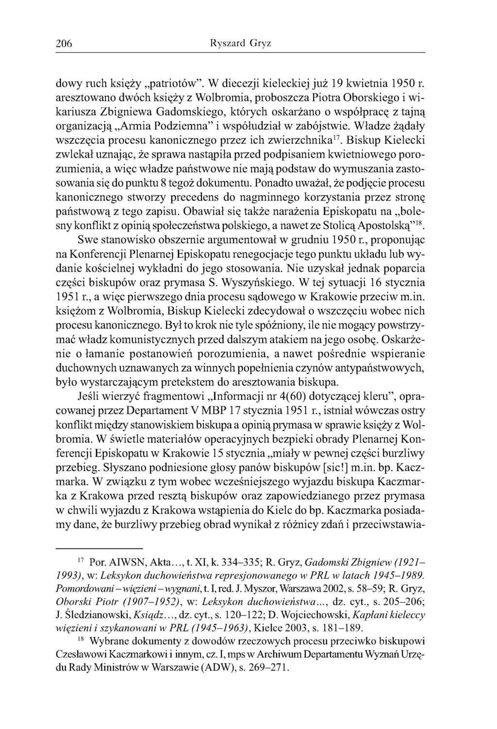 206 Ryszard Gryz dowy ruch księży patriotów. W diecezji kieleckiej już 19 kwietnia 1950 r.