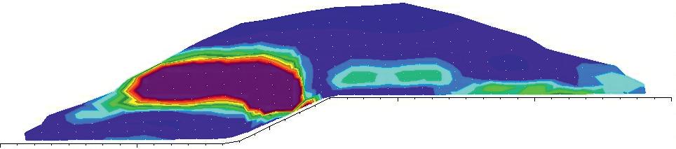 Ryc. 7. Przekrój ERT przez skarpê warszawsk¹ w pobli u Koœcio³a Akademickiego œw. Anny (rozstaw elektrod 2 m, uk³ad: Schlumberger) Fig. 7. ERT (electrical resistivity tomography) geophysical cross section across the Warsaw slope close to Academic Church St.