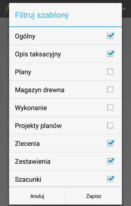 Używając przycisku istnieje możliwość Filtrowania szablonów notatek.