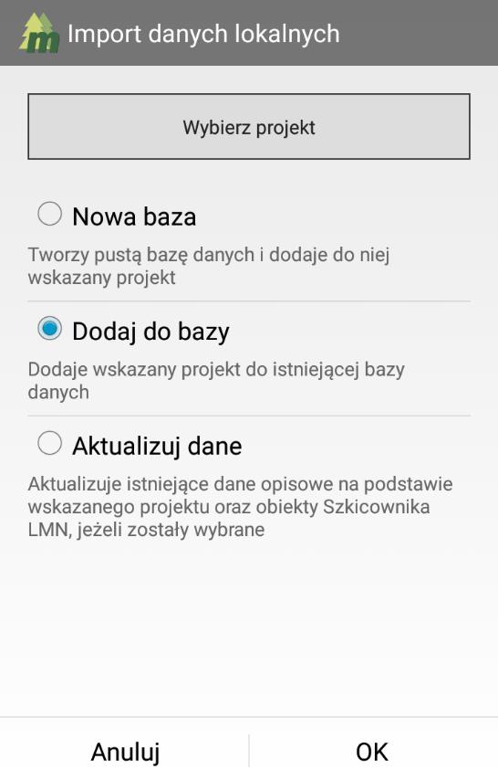 Jeżeli użytkownik posiada nowszą paczkę z danymi, to może ją wskazać jako dane do Aktualizacji. Zaktualizowane zostaną jedynie dane opisowe.