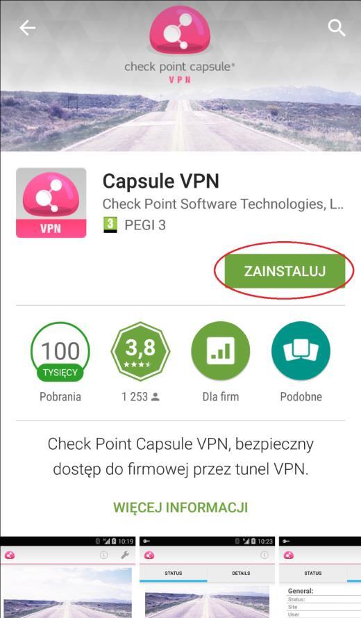 Kliknąć przycisk Zainstaluj.